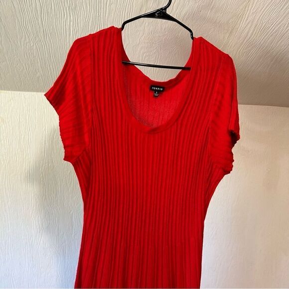 Torrid Cherry Red Ribbed Knit Sweater Short sleeves Dress - Picture 5 of 11